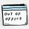 A flat rectangular zip pouch with a black zipper and a white front printed like a computer window, with blue bars at the top and the large text "OUT OF OFFICE".