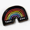 A black rainbow-shaped trinket tray with a gold rim and a multicolored rainbow design labeled "THEN" on the left and "NOW" on the right.
