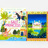 A colorful hardcover book titled "EVERLASTING TALES THE SALT PRINCESS" with "retold by Anoosha Syed" on the front cover and a matching illustrated back cover shown beside it.