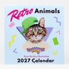 A 2027 wall calendar titled "Retro Animals" featuring a stylized cat wearing a green cap, with the text "Ryan Berkley Illustration" and "2027 Calendar" on the cover.