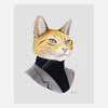An illustration of an orange cat in a gray suit jacket and dark turtleneck, shown from the shoulders up.