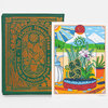 A green box for "The Happy Houseplant" with gold decorative plant artwork and the text "50 Cards for Intuitive Plant Care," shown next to a card featuring a potted houseplant illustration.