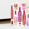 A folded greeting card with a pattern of colorful bottle illustrations, including a purple bottle labeled "YOU GET BETTER WITH AGE" and several bottles marked "HAPPY BIRTHDAY."