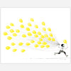 A print of a girl on roller skates running while holding a bunch of yellow balloons, with the artist signature "Corinna Luyken" visible at the lower right.