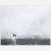 A small art print shows a child bending down to touch a tiny yellow heart in a grassy landscape.