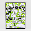 A black-and-white illustrated booklet cover with a bright green background, featuring the large title "CRAP HOUND" and the subtitle "BOOKS & BEES," surrounded by drawings of open books, bees, a dictionary, and other reading-related images.