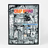 A book or zine cover with the title "CRAP HOUND" in large gradient letters, the subtitle "MORE UNHAPPINESS" and the year "2019," surrounded by a black-and-white collage of cartoon panels and figures.