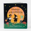 A rounded-corner board book cover titled "Wonderful HALLOWEEN" with illustrated children in costumes, stars, pumpkins, and the author name Emily Winfield Martin.