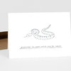 A white greeting card with a simple line drawing of a snake and the handwritten text "NOTHING TO FEAR WHEN YOU'RE NEAR" underneath.