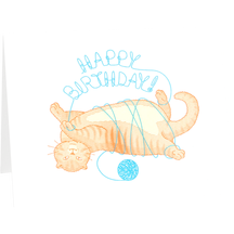 "Happy Birthday" Cat with Yarn