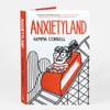 A paperback book titled "ANXIETYLAND" by Gemma Correll with a cover illustration of a worried cartoon person riding an orange roller coaster car.