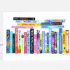 A greeting card featuring an illustrated row of colorful middle-grade book spines with legible titles including “The Crossover,” “Ways to Make Sunshine,” “Ramona Forever,” and “The Baby-Sitters Club.”