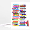 A folded greeting card with a collage of colorful illustrated book spines forming the number 52, with the signature text "Jane Mount" at the bottom right.