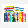 A greeting card with an illustrated bookshelf made of colorful children’s and tween book spines, including clearly legible titles such as "Charlotte's Web," "The Phantom Tollbooth," "Harriet the Spy," and "Matilda."