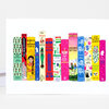 A greeting card showing a row of colorful illustrated book spines with visible titles including "Sense and Sensibility," "Pippi Longstocking," "Rebecca of Sunnybrook Farm," "The Wizard of Oz," "Little Women," "Anne of Green Gables," "Heidi," "Emma," "Alice in Wonderland," "The Secret Garden," and "A Little Princess."