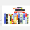 A greeting card showing a stack of illustrated classic novel spines with visible titles including The Great Gatsby, Invisible Man, Ulysses, One Hundred Years of Solitude, A Tale of Two Cities, The Old Man and the Sea, East of Eden, To Kill a Mockingbird, Nineteen Eighty-Four, Moby Dick, Catch-22, The Sound and the Fury, and Mrs Dalloway.