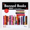 A wall calendar cover titled "Banned Books 2027 by PEN AMERICA" with a stacked bookshelf illustration of colorful book spines and several clearly readable book titles.