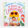 A hardcover book titled "It Began with Lemonade" by Gideon Sterer and Lian Cho, with a smiling child in a lemonade stand and colorful animal illustrations on the cover.