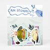 A clear plastic pack of illustrated bug-themed stickers with a blue-and-white header that says "FUN STICKERS!!" and a visible cartoon insect sticker on top.