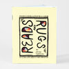 A small stapled mini zine with a pale yellow cover that reads "BUGS AND RUGS" and "BY JACKIE THOMSON" in bold hand-drawn lettering framed by a black border with small flower doodles and colored accents inside some letters.