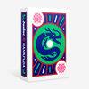 A white card box or deck package with a blue, green, red, and pink dragon design and the vertical text "junior" and "HANAFUDA" on the side.