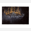 A dark art print depicting a crocodile or alligator head with a golden forest-like silhouette rising above it and a starry, crackled texture across the image.