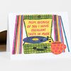 A folded greeting card shows a colorful illustration of a record player and mug with the text "MOM, BECAUSE OF YOU I HAVE EXCELLENT TASTE IN MUSIC".