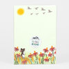 A 50-page notepad with a pale green cover illustrated with a field mouse, flying birds, a yellow sun, and red flowers, with a circular label that reads “LITTLE TRUTHS STUDIO 50 PAGE NOTEPAD.”
