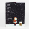A hardcover book titled "HOW DOES SANTA GO DOWN THE CHIMNEY?" by Mac Barnett, illustrated by Jon Klassen, with a black cover showing falling snow, Santa standing beside a chimney, and the title and credits in white text.