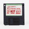 A black 3.5-inch floppy disk labeled with a handwritten white index-style sticker that says "ALLISONS DISK" and "DO NOT USE!!" in red marker, with a crossed-out line of blue writing at the top.