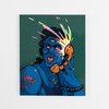 A rectangular sticker featuring a blue illustrated person holding an orange telephone receiver to their ear, with multicolored energy bursts around the head and small text reading "MATTY NEWTON" on the left side.