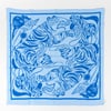 A light blue square bandana printed with two stylized blue tigers and floral shapes within a double-line border.
