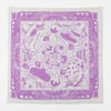 A square lavender-and-white bandana with an allover illustrated forest-floor pattern of leaves, mushrooms, and abstract plant shapes.