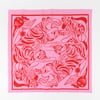 A square pink bandana with a red border and a repeating red tiger and floral illustration.