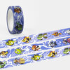 A roll of purple washi tape printed with small colorful cartoon fish and watery splash patterns.