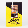 A paperback book cover with the title "STRAY" and the author name "MOLLY MENDOZA," featuring a bright yellow and black design with a window illustration and a small black cat graphic.