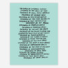 A light blue poster or print with centered black handwritten-style text listing phrases beginning with "INSPIRED BY," including "INSPIRED BY MY MOM."