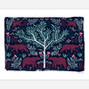 A rectangular art print with a dark navy folk-style forest scene showing a white tree in the center, six maroon bears, and small leaf and flower motifs, with the text "papio press" at the lower right.