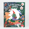 A hardcover book titled "LITTLE WITCH HAZEL" with the subtitle "A YEAR IN THE FOREST," featuring an illustrated child in a red pointed hat walking through a forest surrounded by mushrooms, flowers, berries, and foliage, with "PHOEBE WAHL" on the cover.
