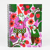 A spiral-bound notebook with a cover illustration of two gnomes picking and holding berries among flowers and leaves.