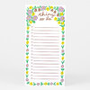 A floral to-do pad with the handwritten title "things to do," a border of yellow and purple flowers with green leaves, and multiple blank lined checklist rows with open circles on the left.