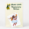 A packaged temporary tattoo set labeled "Phoebe Wahl Temporary Tattoo" with two visible illustrated tattoo sheets showing a fairy or child in a dress holding a star wand and another small figure near the top.