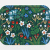 A rectangular tray with rounded corners featuring a dense floral pattern in green, blue, white, red, and tan.