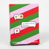 A rectangular Christmas-themed game box with diagonal red, green, and pink stripes, speech-bubble graphics, and the text "you think you know christmas," plus "2-5 PLAYERS," "AGES 8+," and "10-20 MINUTES."