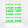 A sheet of repeated bright green retro-style stamps or labels reading "ANALOG" in a grid.