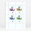 A sheet of four butterfly stamp designs, each with the bold text "YOU GIVE ME BUTTERFLIES." and colored butterflies in pink, yellow, blue, and green.