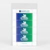 A sheet of four perforated rectangular stickers with a blue-to-green gradient, each printed with a white snail logo and the text "BY SNAIL" and "PAR L'ESCARGOT," plus "The PORTLAND STAMP Company" at the top and "#PORTLANDSTAMPCO" at the bottom.