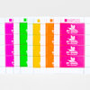 A set of five colorful stamp sheets or labels with perforated edges, in magenta, green, yellow, orange, and pink, with the visible text "The PORTLAND STAMP Company" and "BY SNAIL PAR L'ESCARGOT" on the pink sheet.