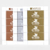 A set of three metallic sticker stamp sheets in copper, silver, and gold, each printed with a snail graphic and the text "BY SNAIL" and "PAR L'ESCARGOT" inside perforated stamp-like rectangles.