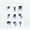 A signed and numbered print showing a 3x3 grid of nine black-and-white animal portraits, including a sheep, goat, bear, big cat, and antelope, with "51/100" written at the bottom left.